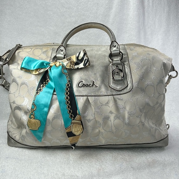 Coach Silver Canvas and Leather Ashley Satchel/# D1194 – F15809 - Picture 1 of 12